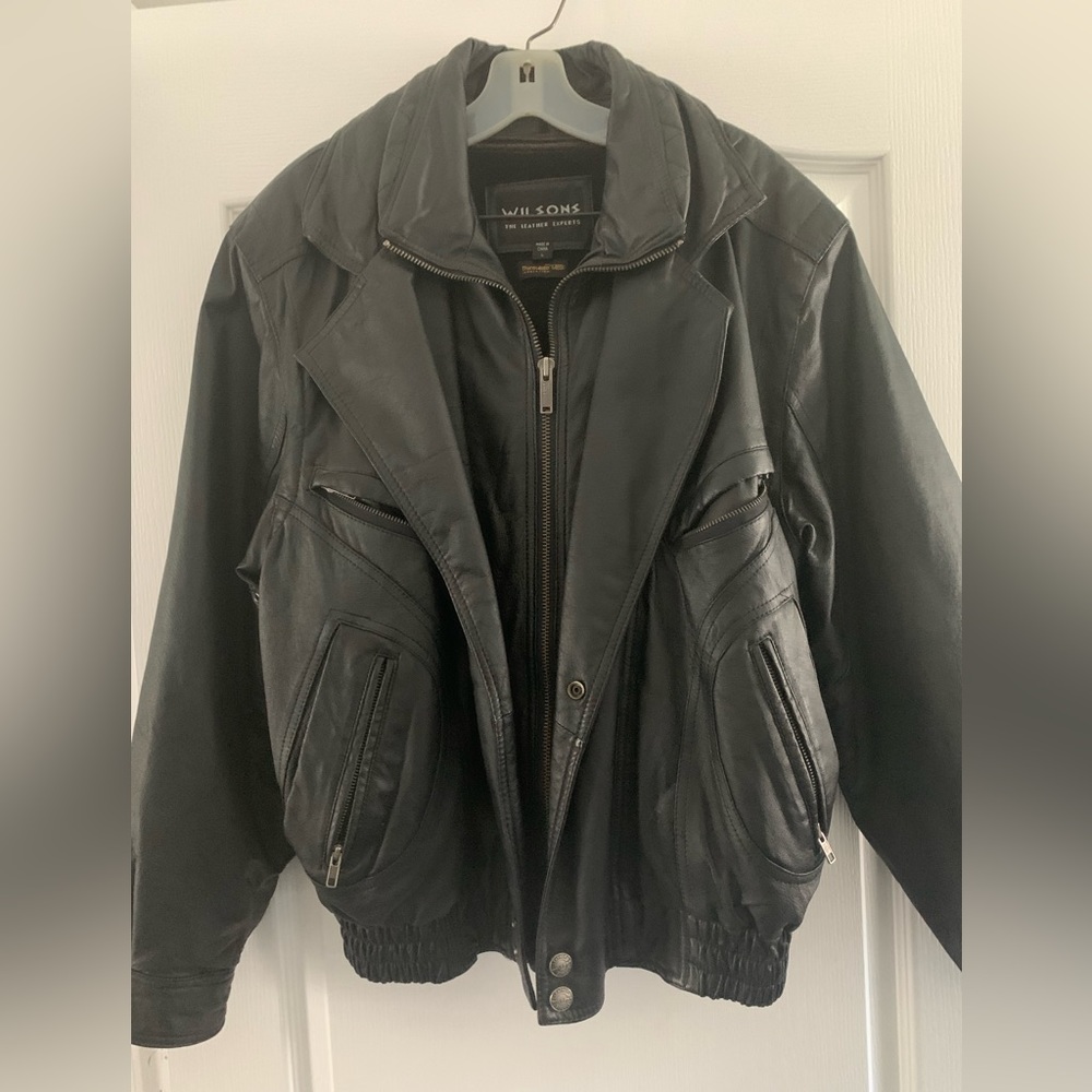 Wilson’s black leather jacket, mens size large